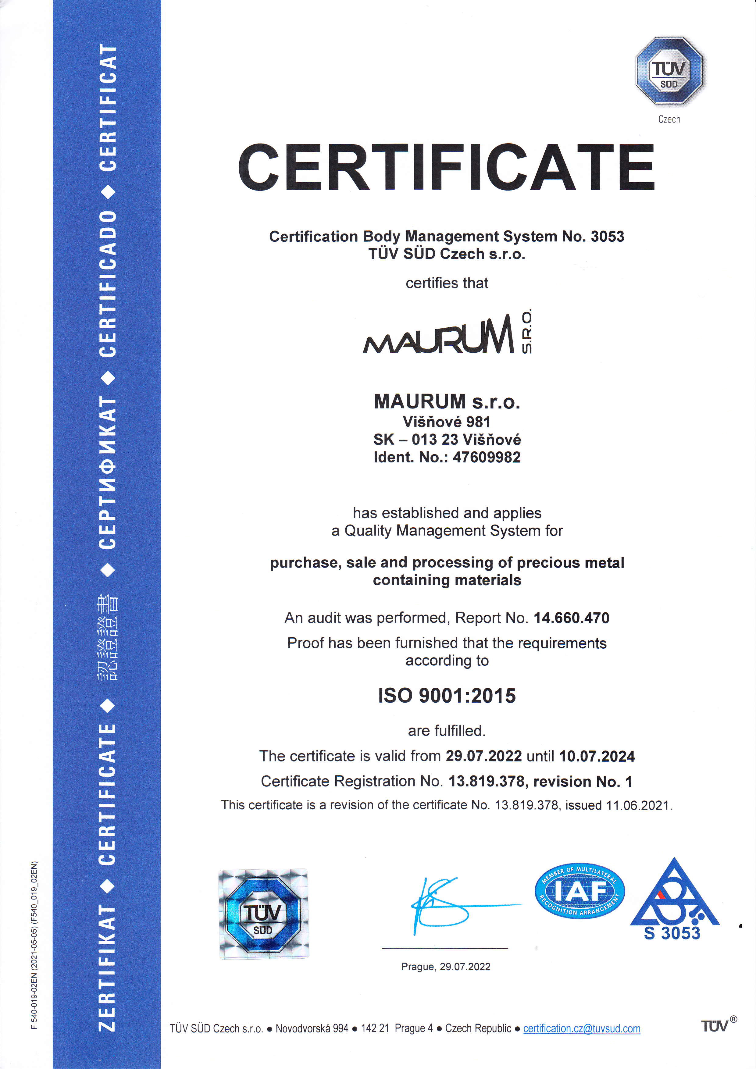 certifikát ISO 9001